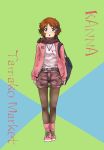  1girl bag brown_eyes brown_hair earphones highres jacket kanau makino_kanna pantyhose scarf short_hair shorts standing tamako_market 