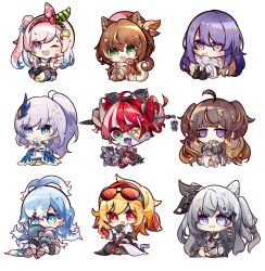  6+girls :3 absurdres ahoge airani_iofifteen airani_iofifteen_(1st_costume) animal_ears anya_melfissa anya_melfissa_(1st_costume) area_15 ayunda_risu ayunda_risu_(1st_costume) bare_shoulders barefoot belt beret black_belt black_bow black_dress black_shoes blonde_hair blue_dress blue_eyes blue_hair blue_overalls blush bow braid bread bread_slice brown_hair brown_shoes cheschorv chibi chibi_only closed_mouth collar colored_inner_hair colored_skin colored_tips commentary commission cone_hair_bun cup detached_sleeves doll double_bun dress eating english_commentary eyewear_on_head fang feather_hair_ornament feathers food full_body fur_collar glasses gradient_eyes gradient_hair green_bow green_eyes green_shoes grey_hair grey_skin hair_bow hair_bun hair_ornament hairband half_up_braid hammer hand_on_own_chin hands_up hat hat_ornament heterochromia highres holding holding_cup holding_food holding_paintbrush holoh3roes hololive hololive_indonesia holoro jacket jewelry kaela_kovalskia kaela_kovalskia_(1st_costume) knees_together_feet_apart kobo_kanaeru kobo_kanaeru_(1st_costume) kureiji_ollie kureiji_ollie_(1st_costume) leaf leaf_hat_ornament long_hair looking_at_viewer moona_hoshinova moona_hoshinova_(1st_costume) multicolored_eyes multicolored_hair multicolored_hairband multicolored_skin multiple_girls no_nose object_through_head one_eye_closed open_mouth overalls own_hands_together paint paint_palette paint_splatter paint_splatter_on_face paintbrush pants pavolia_reine pavolia_reine_(1st_costume) pink_bow pink_hair pink_hat pink_jacket pouch print_shirt purple_hair red_bow red_eyes red_hair seiza shirt shoes side_braid side_ponytail sidelocks simple_background sitting skin_fang skirt smile socks sparkle squirrel_ears squirrel_girl squirrel_tail stitched_face stitched_leg stitches straight_hair stuffed_animal stuffed_toy sword sword_in_head symbol-shaped_pupils tail teddy_bear thigh_pouch three_quarter_view toast tongue torn_clothes torn_dress two-tone_skin two_side_up umbrella v v_arms very_long_hair vestia_zeta vestia_zeta_(1st_costume) virtual_youtuber wavy_hair weapon white_background white_dress white_hair white_jacket white_pants white_shirt white_skin white_skirt white_socks x-shaped_pupils yellow_eyes zombie 