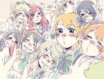  6+girls \m/ ayase_eli black_hair blonde_hair blue_eyes blue_hair blush bow brown_hair closed_eyes earrings green_eyes hair_bow hoshizora_rin jewelry koizumi_hanayo kousaka_honoka long_hair looking_at_viewer love_live!_school_idol_project minami_kotori multiple_girls nishikino_maki open_mouth orange_hair ponytail pouty_lips purple_hair red_eyes redhead sagami_(aikodesyo) scrunchie self_shot short_hair side_ponytail smile sonoda_umi tagme teeth toujou_nozomi twintails v violet_eyes yazawa_nico yellow_eyes 