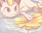  :3 coin commentary gameplay_mechanics lying meowth money no_humans pokemon pokemon_(creature) pokemon_(game) sally_(luna-arts) solo 