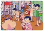  6+boys :3 akawtbk bathhouse bench black_hair brothers chibita choromatsu dayoon electric_fan hair_dryer ichimatsu jyushimatsu karamatsu locker_room multiple_boys naked_towel osomatsu-kun osomatsu-san osomatsu_(osomatsu-kun) rounded_corners sextuplets shirt shorts siblings sitting t-shirt todomatsu towel towel_around_neck towel_on_head 