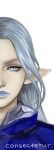  1girl artist_name blue_eyes consectetur final_fantasy final_fantasy_xiv highres izeru lipstick looking_at_viewer makeup pointy_ears signature silver_hair silver_lipstick solo 