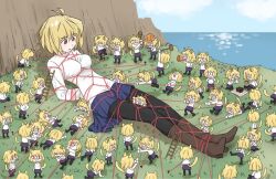 animal_ears cat_ears cat_tail gulliver's_travels multiple_girls short_hair tied_up type-moon