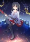  1girl black_hair candle guitar highres instrument k-on! long_hair nakano_azusa red_eyes solo thigh-highs twintails zzzzxxx2010nian 