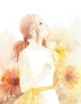  1girl auburn_hair flower looking_up original solo upper_body yellow_clothes yellow_eyes 