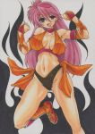  1girl alternate_costume boots breasts breasts_apart commentary_request long_hair looking_at_viewer marker_(medium) mighty_yukiko millipen_(medium) open_mouth pink_hair revealing_clothes smile solo traditional_media violet_eyes wrestle_angels wrestle_angels_survivor yutakasan-love 