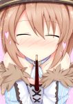  1girl blanc blush brown_hair closed_eyes haru_blanc0316 highres mouth_hold neptune_(series) pocky pocky_kiss shared_food short_hair solo 