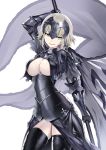  1girl absurdres armor blonde_hair braid breasts cleavage fate/apocrypha fate/grand_order fate_(series) faulds gauntlets headpiece heirou highres jeanne_alter long_hair ruler_(fate/apocrypha) ruler_(fate/grand_order) single_braid solo thigh-highs yellow_eyes 