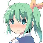  1girl blush commentary_request daiyousei face flying_sweatdrops green_eyes green_hair hair_ribbon kuromu_(underporno) looking_at_viewer ribbon side_ponytail solo touhou wavy_mouth 