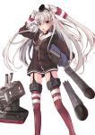  &gt;:o 1girl :o absurdres amatsukaze_(kantai_collection) blush brown_eyes dress garter_straps hair_tubes highres kantai_collection long_hair long_sleeves looking_at_viewer open_mouth rensouhou-kun sailor_dress short_dress silver_hair simple_background sketch slm small_breasts solo thigh-highs torpedo two_side_up white_background 