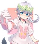  +_+ 1girl blue_eyes blush demon_tail elsword luciela_r._sourcream papo pointy_ears ponytail short_hair silver_hair single_glove solo tail 