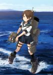  1girl artist_name brown_hair kantai_collection low_twintails pleated_skirt school_uniform shirayuki_(kantai_collection) short_hair skirt solo standing standing_on_water twintails ume_(plumblossom) water 