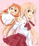  1girl blonde_hair blush brown_eyes chibi commentary_request doma_umaru hamster_costume himouto!_umaru-chan hood long_hair open_mouth skirt smile solo yuumi_(111512) 