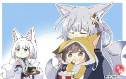 animal_ears azur_lane fox_ears fox_hood fox_tail kaga_(azur_lane) kaga_(kantai_collection) kantai_collection long_hair multiple_girls multiple_tails shinano_(azur_lane) short_hair taisa_(kari)