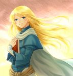  1boy androgynous blonde_hair blue_eyes book book_hug cape fire_emblem fire_emblem:_rekka_no_ken holding holding_book komugikomix light_rays long_hair long_sleeves lucius otoko_no_ko robe smile solo 