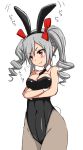  1girl animal_ears bunny_tail bunnysuit crossed_arms detached_collar drill_hair idolmaster idolmaster_cinderella_girls kanzaki_ranko long_hair marupuni necktie pantyhose rabbit_ears red_eyes silver_hair solo standing tail twin_drills twintails wrist_cuffs 