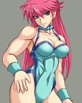  1girl abs breasts cleavage commentary_request covered_navel large_breasts leotard long_hair mighty_yukiko pink_hair sketch solo taroimo_(00120014) violet_eyes wrestle_angels wrestle_angels_survivor wrestling_outfit wristband 