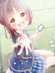  1girl card girlfriend_(kari) highres isezaki_ikuho looking_at_viewer offering_hand open_mouth school_uniform solo 