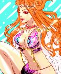  1girl artist_request boa_marigold breasts cape center_opening cleavage highres long_hair one_piece orange_hair red_eyes solo 
