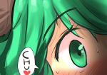  1girl animal_ears blush close-up commentary gaoo_(frpjx283) green_eyes green_hair heart kasodani_kyouko kiss solo surprise_kiss surprised sweat touhou 