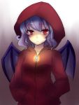  1girl alternate_costume bat_wings hands_in_pockets hooded_jacket looking_at_viewer neno_(nenorium) red_eyes remilia_scarlet serious short_hair slit_pupils solo touhou wings 