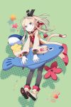  1girl :3 animal_ears blonde_hair blue_eyes boots cat_ears cat_paws cat_tail fish flower hair_ornament hair_ribbon kuze_(ira) long_hair o3o original pantyhose paw_print paws pointy_ears ribbon solo star tail whale 