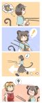  2girls 4koma animal_ears blonde_hair blush capelet comic dowsing_rod grey_hair hair_ornament highres jewelry kapiten70 mouse_ears mouse_tail multicolored_hair multiple_girls nazrin open_mouth red_eyes short_hair silent_comic smile tail toramaru_shou touhou treasure_chest yellow_eyes 