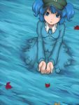  1girl autumn_leaves blue_eyes blue_hair hat kawashiro_nitori key solo stream touhou twintails yajirushi_(chanoma) 