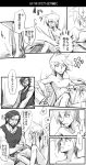  2boys alfonso_san_valiante beard bed_sheet black_hair blonde_hair comic facial_hair garo:honoo_no_kokuin garo_(series) male monochrome multiple_boys nude rafael_banderas short_hair spiky_hair translation_request 