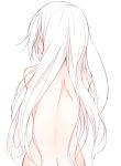  1girl absurdres back butt_crack commentary_request haegiwa highres long_hair nude original simple_background solo white_hair 