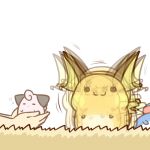  :3 afterimage cafe_(chuu_no_ouchi) carrying cleffa closed_eyes comic eyelashes looking_at_viewer lowres marill pokemon pokemon_(creature) raichu sleeping trembling 