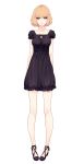  1girl black_dress blonde_hair blue_eyes breasts dress full_body jewelry looking_at_viewer necklace original simple_background solo white_background yuranpo 