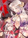  1boy 2girls albino demon_girl demon_horns demon_tail demon_wings emiya_kiritsugu family fate/grand_order fate_(series) hat horns illyasviel_von_einzbern irisviel_von_einzbern marukin multiple_girls succubus tagme tail wings witch_hat 