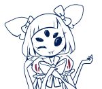  1girl extra_eyes fangs hair_ribbon indiefoxtail insect_girl muffet multiple_arms one_eye_closed ribbon short_twintails solo spider_girl spot_color tagme twintails undertale 
