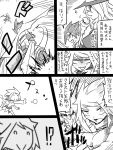  cape charging check_translation comic elf gloves hat jin_(mugenjin) monochrome original pixelated pointy_ears ponytail shaded_face staff sword translation_request weapon wizard_hat 