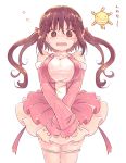  1girl @_@ bare_shoulders blush breasts brown_eyes brown_hair commentary_request detached_sleeves dress ebina_nana himouto!_umaru-chan large_breasts long_hair looking_at_viewer moyashimon open_mouth oryzae-tan panties panty_pull pink_dress skirt sleeves_past_wrists solo tokine_(maikaze) twintails underwear wavy_mouth white_panties 