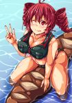  1girl ahoge alternate_costume breasts cleavage commentary_request drill_hair highres kasane_teto misakana nail_polish red_eyes redhead solo swimsuit twin_drills twintails utau 