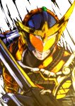  1boy armor kamen_rider kamen_rider_gaim kamen_rider_gaim_(series) male solo sword upper_body weapon yusuki_(fukumen) 