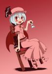  bell chair fang hat red_eyes remilia_scarlet short_hair silver_hair solo son_(artist) sonson_(eleven) touhou wings 