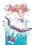  brown_eyes brown_hair crystal dress hara_yui jewelry necklace original shoes smile sneakers solo twintails 