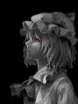  monochrome portrait profile red_eyes remilia_scarlet shion_(mamuring) short_hair solo somber spot_color touhou 