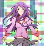  blue_eyes koko_(artist) koko_(pixiv56390) long_hair monogatari_(series) purple_hair school_uniform senjougahara_hitagi skirt smile weapon 