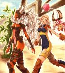  armor blonde_hair boots braid breasts brown_eyes bunny_ears cleavage dark_skin final_fantasy final_fantasy_xii fran gurdy helmet hume long_hair moogle penelo ponytail rabbit_ears red_eyes sakihana smile thigh-highs thighhighs twin_braids twintails viera white_hair 