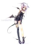  bat_wings boots pointy_ears stocking tail white_hair 