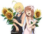  1girl blonde_hair brown_hair emil_castagnier flower hair_ornament long_hair marta_lualdi smile sunflower tales_of_(series) tales_of_symphonia tales_of_symphonia_knight_of_ratatosk 