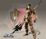  aion armor brown_hair elyos highres male official_art polearm weapon 