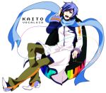  asaki_(artist) blue_eyes blue_hair hand_on_headphones headphones headset kaito male open_mouth scarf short_hair solo vocaloid 