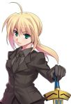  excalibur fate/stay_night fate/zero fate_(series) formal gloves necktie pant_suit ponytail saber suit sword weapon 