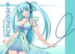  aqua_hair bare_shoulders blue_eyes breasts cable dress headphones large_breasts long_hair original twintails 