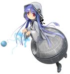  blue_hair bow cloak death_star electricity girl_arms hime_cut hood lightning long_hair mecha_musume personification planet red_eyes simple_background solo star_wars what zeco 